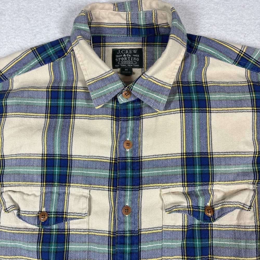 Vintage J Crew Sporting Goods Plaid Flannel Dual Front Pocket Button Up Size M
